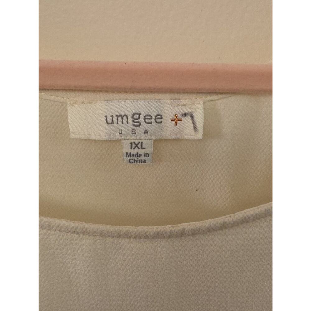 Umgee Boho Cream Blouse with Colorful Embroidered Sheer Sleeves SZ 1X - Picture 3 of 5